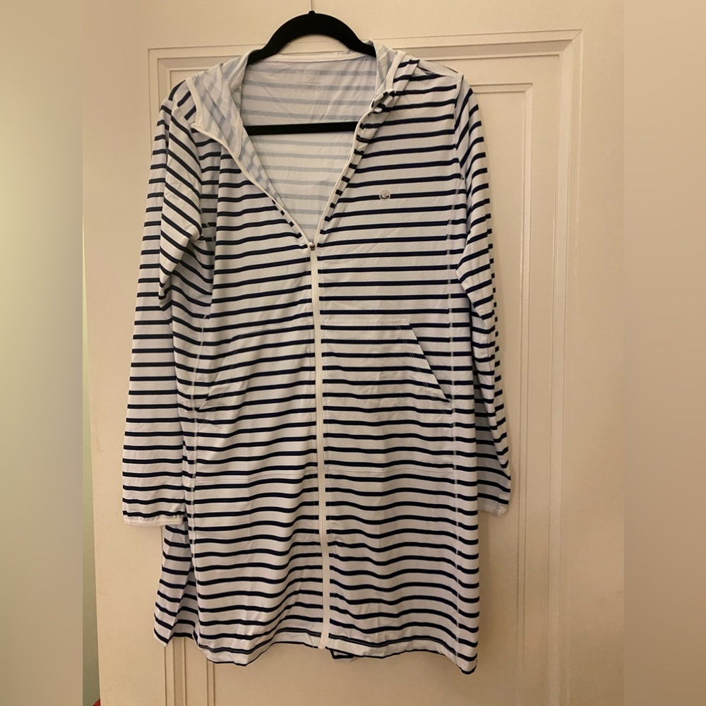 Gradual brand swimsuit cover up. Size large. Net. Blue and white striped